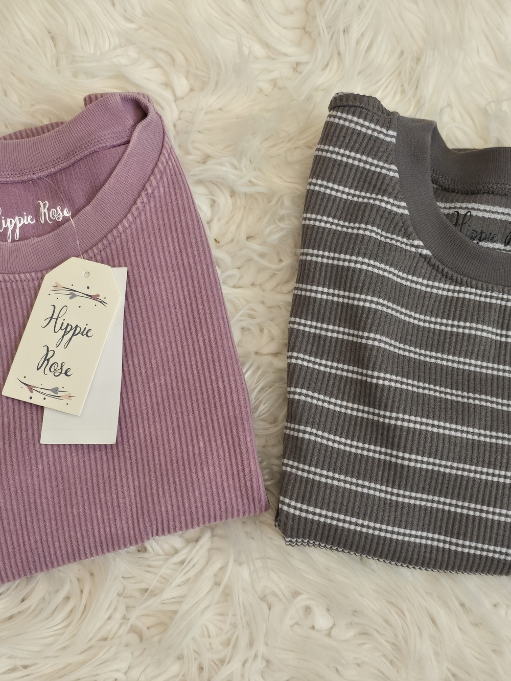 Hippie Rose Striped Crewneck Crop Tees- Set Of 2